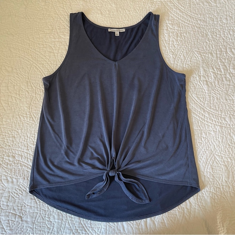 Green Envelope V-neck Top with Front Knot
